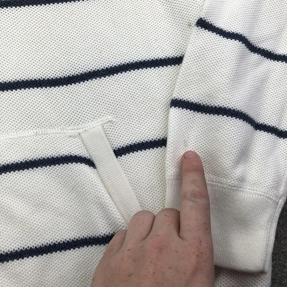 Polo Ralph Lauren Sweater Mens Large White Striped Hooded Pima Cotton Logo